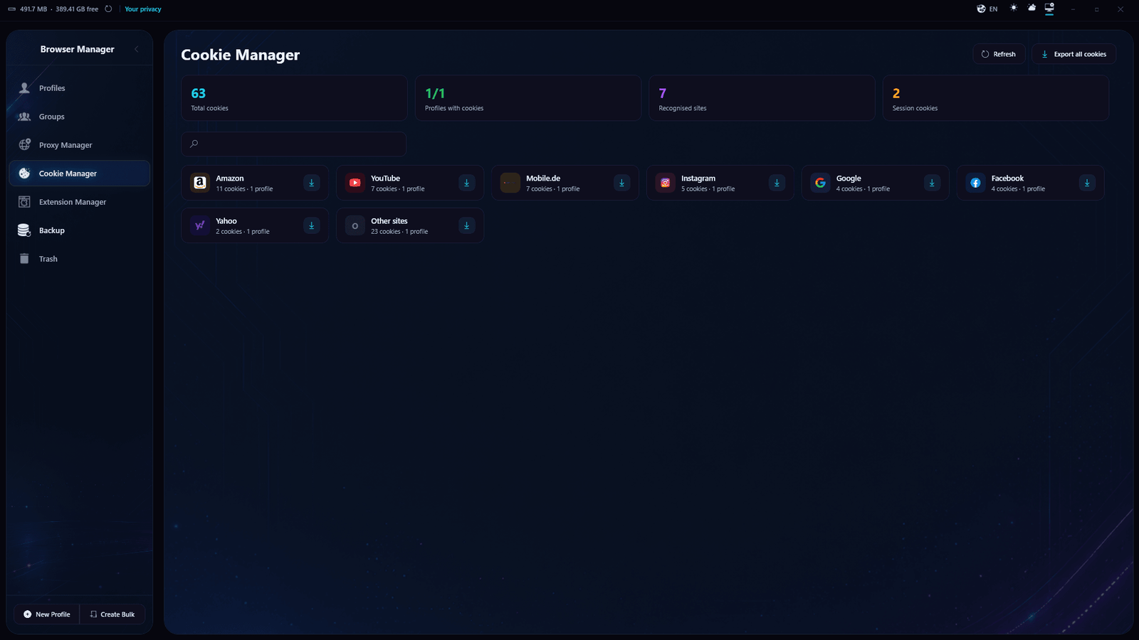 1605 Browser Manager screenshot