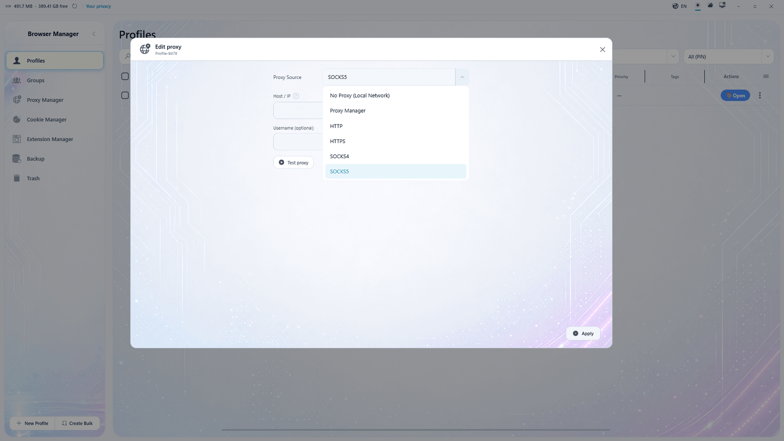 1605 Browser Manager screenshot