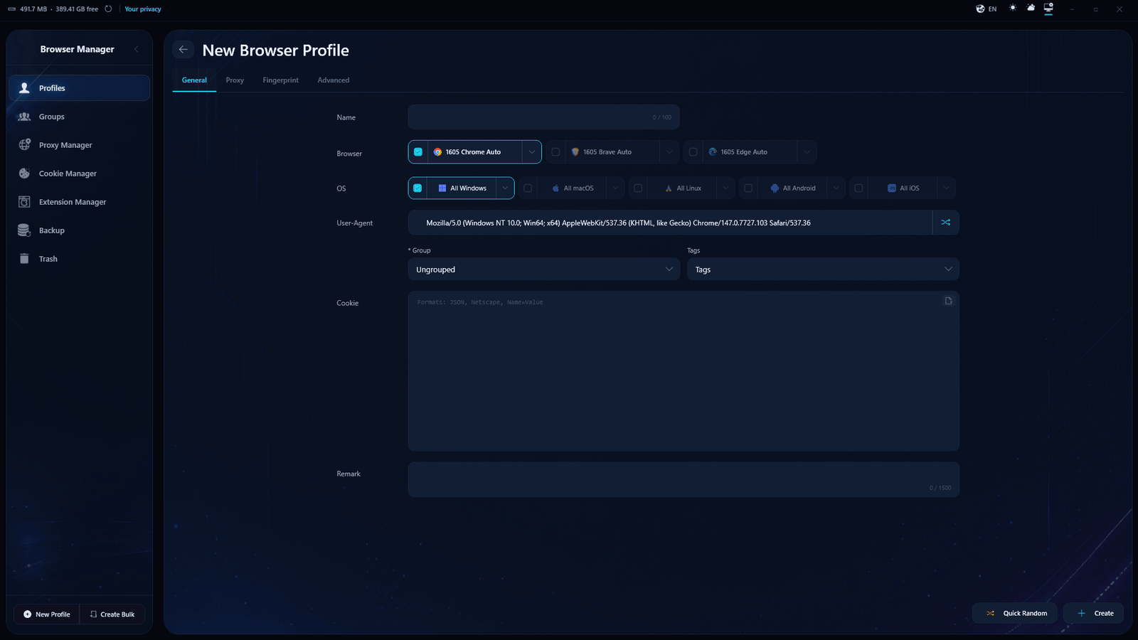 1605 Browser Manager screenshot