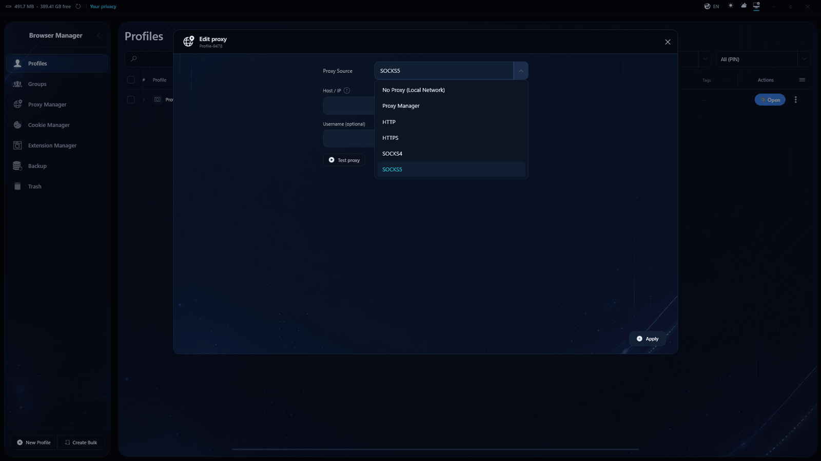 1605 Browser Manager screenshot