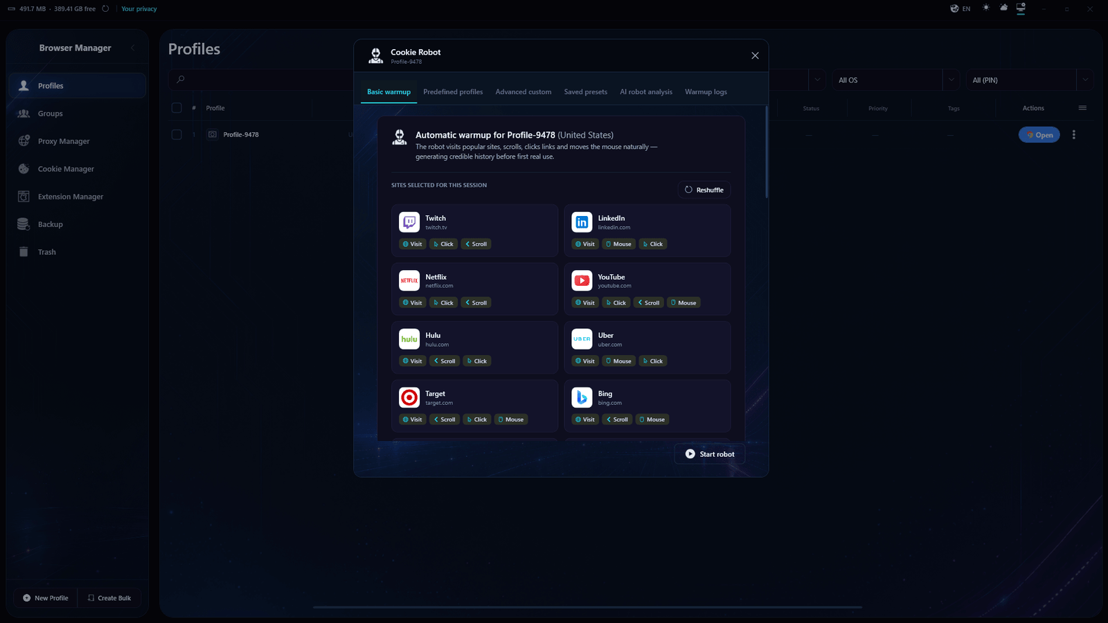 1605 Browser Manager screenshot
