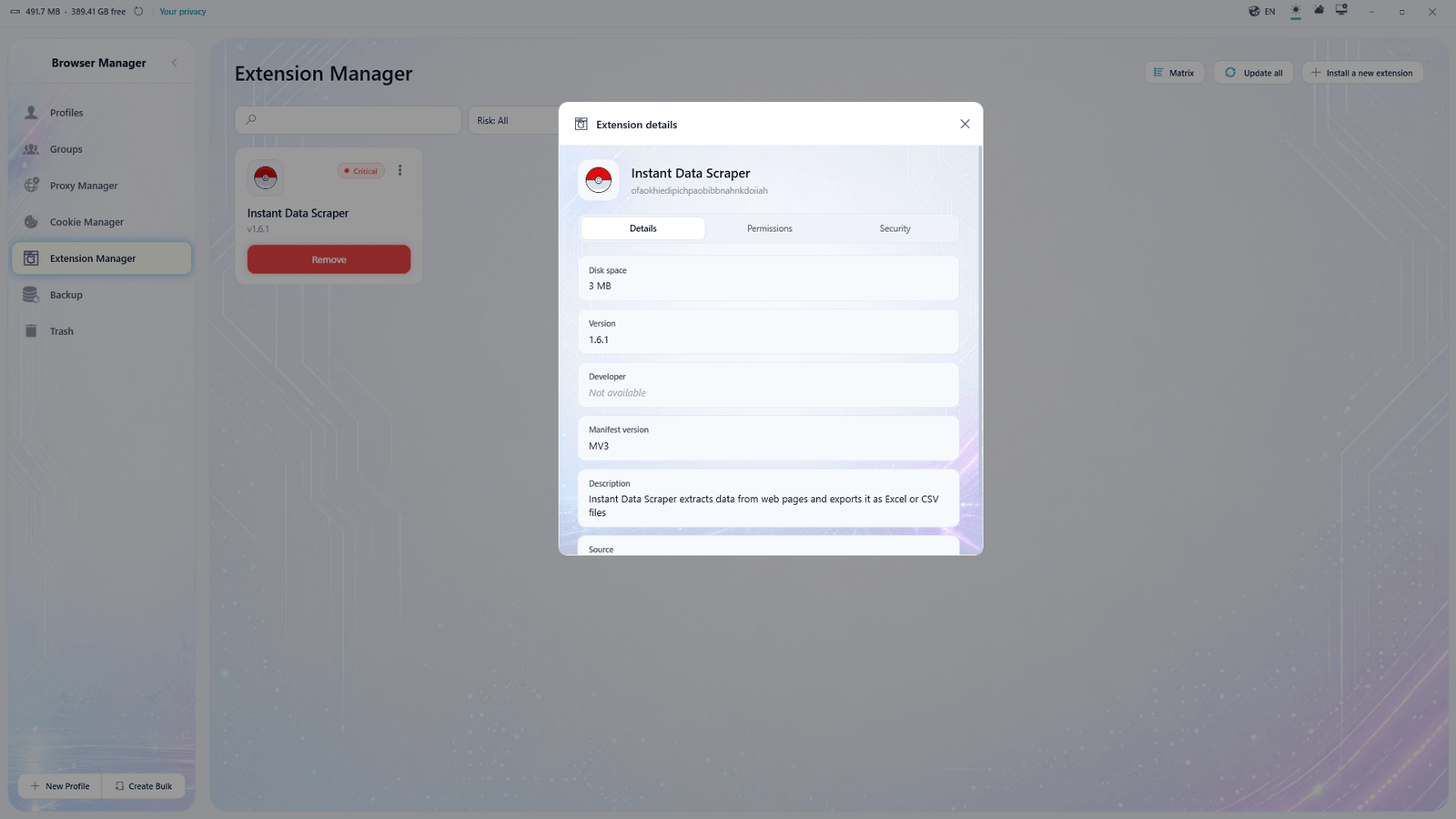 1605 Browser Manager screenshot
