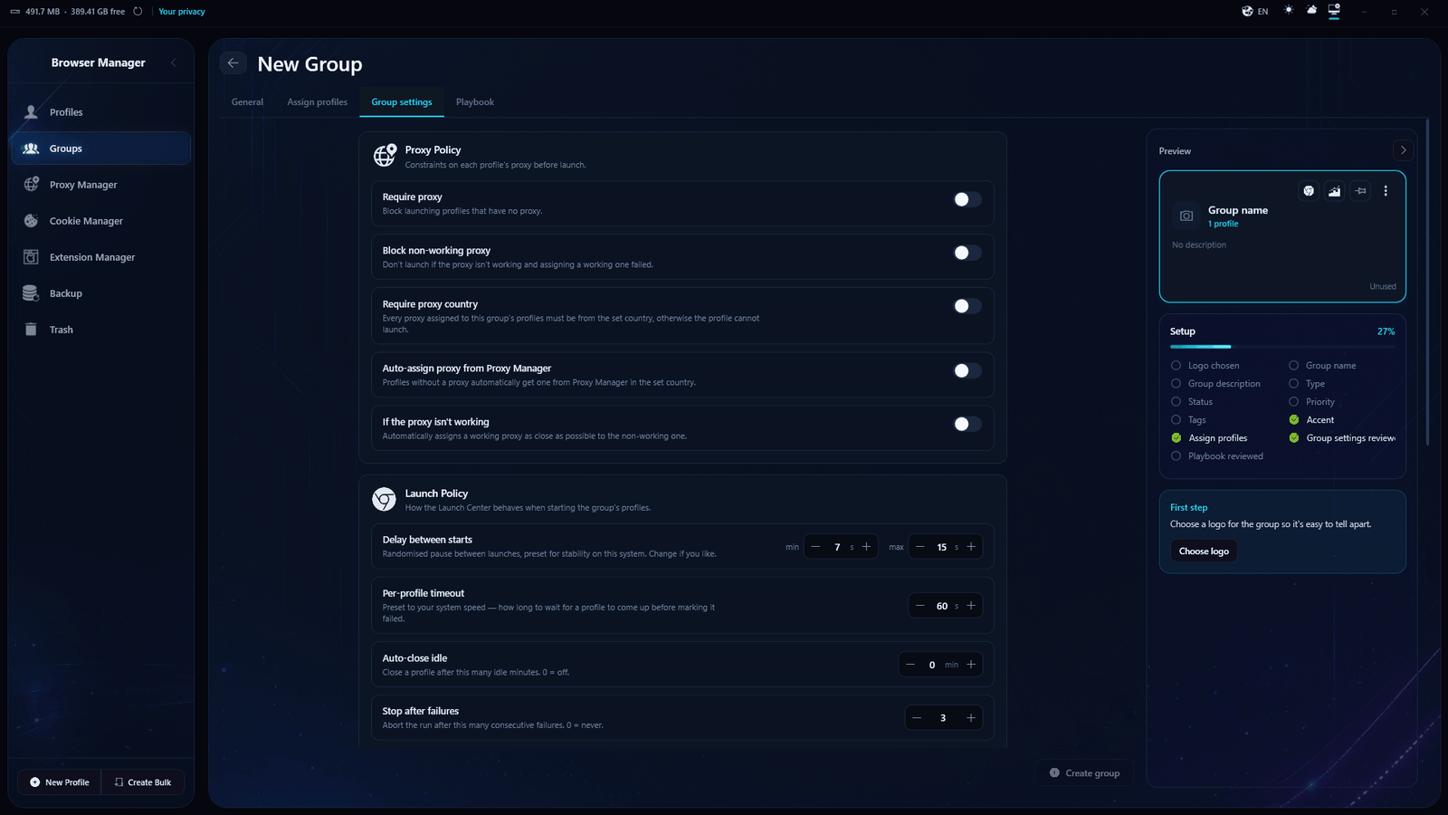 1605 Browser Manager screenshot